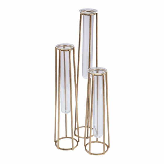 Metal Vase Set - Caged with glass stem vase